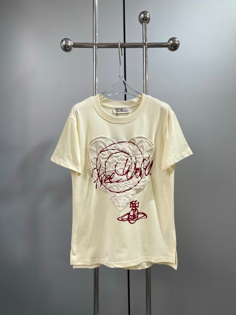 New Vivienne Westwood Anglomania "Love" Flock T-Shirt - Off-White - Size S